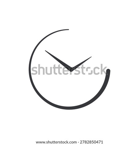 Isolated minimal black clock icon with hour and minute hands representing time, schedule, deadline, and daily planning concept
