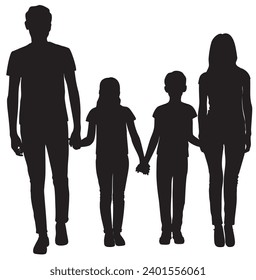 Isolated minimal black family silhouettes. Collection of family silhouettes on isolated background. Modern small family. Vector illustration