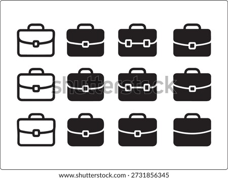 Isolated minimal flat briefcase icon set, grid layout, briefcase icons, business, office, UI, clean vector, simple shapes, professional, high resolution, black icons, design, isolated