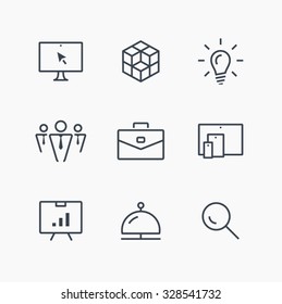 Isolated minimal single flat linear set of business icons in black and white colors. Line vector icons for websites and mobile minimalistic flat design. Modern trend concept design style