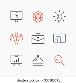 Isolated minimal single flat linear set of business icons in black and white colors. Line vector icons for websites and mobile minimalistic flat design. Modern trend concept design style