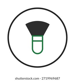 An isolated minimalist design element showcases a cosmetic brush within a circular frame. It represents beauty, makeup, and professional cosmetic applications, suitable for logos, icons, or design
