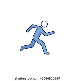 An isolated minimalist icon depicting a blue human figure in a running or jogging posture, perfect for health, fitness, sport, and activity-related designs.