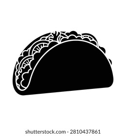 Isolated minimalist icon representing a filled taco. Versatile for menus food blogs or culinary branding projects.