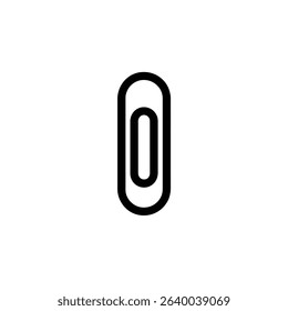 An isolated, minimalist illustration displays a single, vertical paper clip icon in black on a white background. The design employs clean, bold lines for a modern aesthetic.