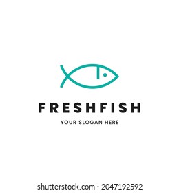 Isolated minimalist monoline outline image of blue fish logo. Logo for the fish shop or restaurant.