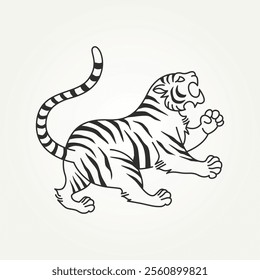 isolated minimalist wild tiger line art icon logo vector illustration design
