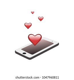 Isolated mobile phone vector illustration in flat style with heart icons, likes flying  over it.