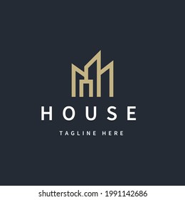 Isolated modern abstract simple line house logo symbol icon design template for Real estate, Building Company. Vector illustration.