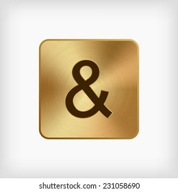 isolated modern english alphabet " & " letter in gold icon on white background (vector)