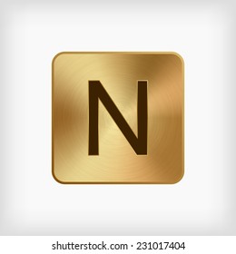 isolated modern english alphabet " N " letter in gold icon on white background (vector)