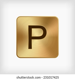 isolated modern english alphabet " P " letter in gold icon on white background (vector)