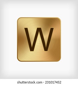 isolated modern english alphabet " W " letter in gold icon on white background (vector)