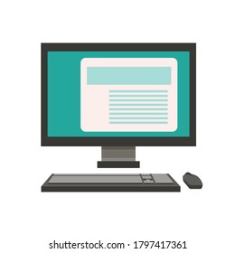 Isolación de la moderna ilustración vectorial plana de una computadora. Comprobando Internet a través del ordenador. Concepto para escenas de negocios. 