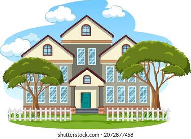 An isolated modern house exterior cartoon style illustration