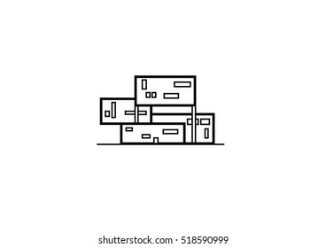 an isolated modern house style vector in black and white. Architecture building icon.