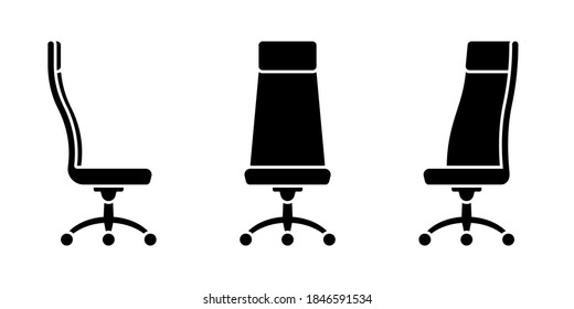 Isolated modern office chair vector illustration icon pictogram set. Front, side view silhouette