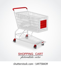 Isolated modern photorealistic empty shopping cart  on white background. Vector illustration.