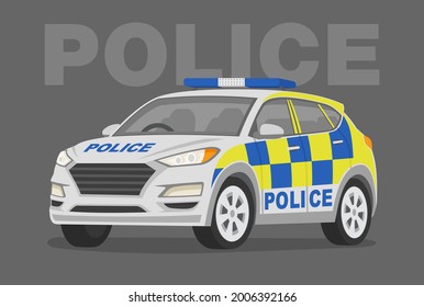 Isolated modern police car. Police suv car perspective front view. Flat vector illustration template. svg