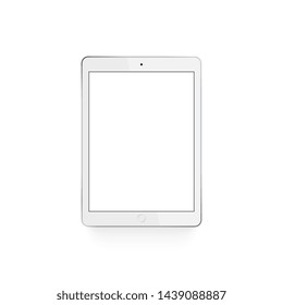 Isolated modern tablet on white background and soft shadow. White color. Vector clip art illustration.