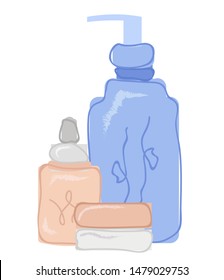 Isolated Moisturizing Face Serum and cream with dispenser for make up. Flat fashion icon on white background. Color icons with cosmetic products to create a make-up for internet, web, mobile apps.