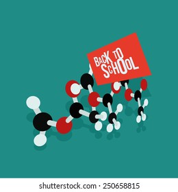 an isolated molecule with a label with text on a colored background