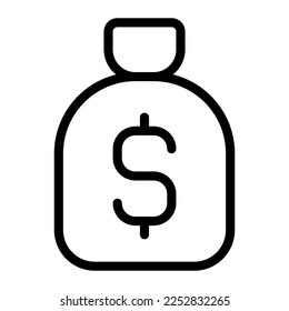 Isolated money bag in outline icon on white background. Dollar, income, revenue, saving money, profit, balance, banking
