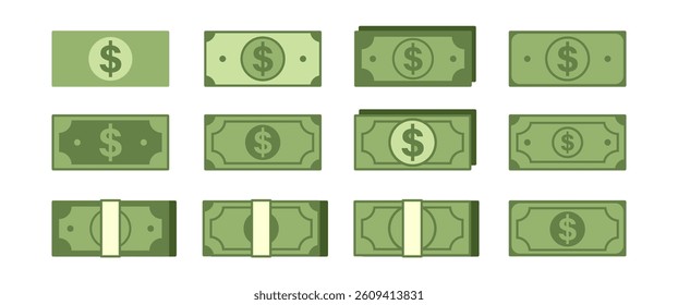 Isolated Money illustration, Green Bank note Clip art in Flat style, Saving, Investment and Business graphic elements for decoration, Economy ixon and Sign (Editable)