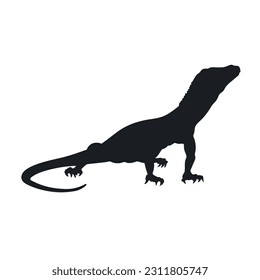 Isolierte Seidensilhouette für den Monitor. Schwarze Varanzeichnung. Großes Reptilienbild. Wüstenasisches Tier. Vektorgrafik