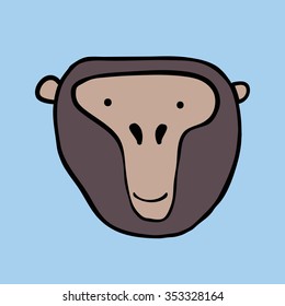 isolated monkey face on blue background in cartoon style vector illustration