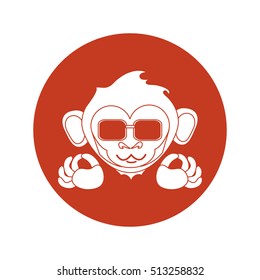 Isolated monkey silhouette inside circle design