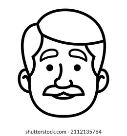 Vatar monocromo aislado de un hombre con bigote Ilustración vectorial