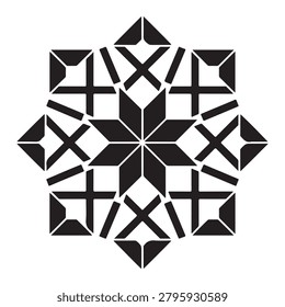 Isolated monochrome geometric starshaped pattern created with bold lines and triangles on a white background