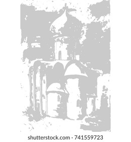 Isolated monochrome vector of old Russian temple. 