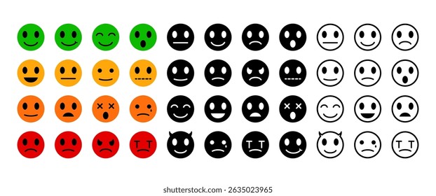Isolated Mood vector icons set, Emoticons Clip art illustration pack, Emotion, Flate style Smile face elements for UI, Business use, Editable