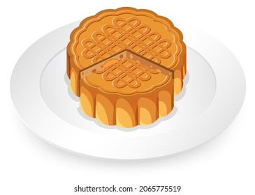 Isolated mooncake on white plate illustration
