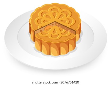 Isolated mooncake on white plate illustration