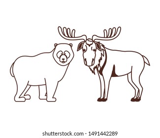Isolated moose and bear animal design vector illustration
