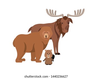 Isolated moose beaver and bear animal design