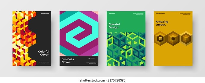 Isolated mosaic hexagons banner concept collection. Simple book cover design vector template composition.