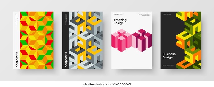 Isolated mosaic hexagons company identity concept bundle. Creative booklet A4 vector design layout collection.