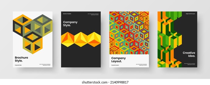 Isolated mosaic hexagons corporate cover layout composition. Vivid postcard vector design illustration bundle.