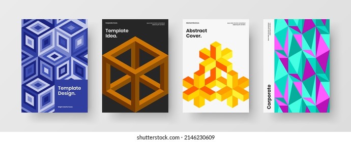 Isolated mosaic hexagons pamphlet template bundle. Trendy journal cover A4 vector design illustration composition.