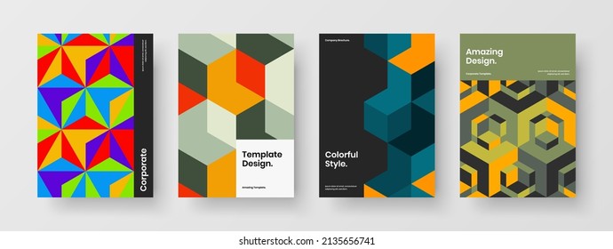 Isolated mosaic hexagons placard template collection. Vivid brochure A4 vector design illustration set.