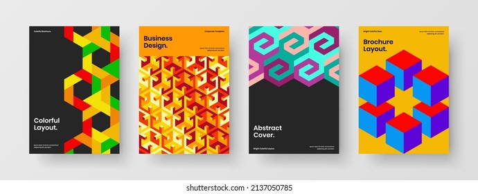 Isolated mosaic hexagons poster template bundle. Clean brochure A4 design vector concept composition.