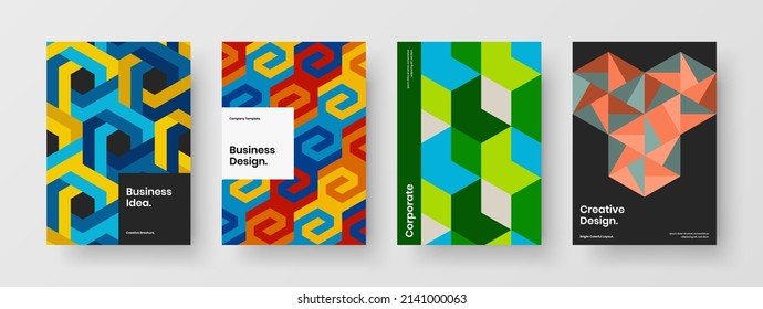 Isolated mosaic hexagons presentation template set. Modern book cover design vector layout composition.