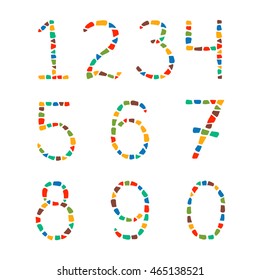 Isolated mosaic numbers from 0 to 9 on white background. Ceramic tile texture. Easy to recolor. 