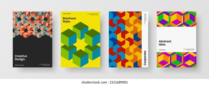 Isolated mosaic pattern annual report layout set. Bright catalog cover A4 design vector concept composition.
