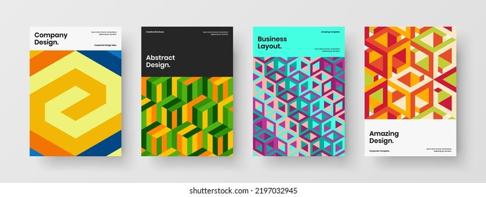Colección de plantillas de identidad corporativa de patrones de mosaico aislados. Composición de ilustraciones vectoriales de diseño de informes anuales intensos.