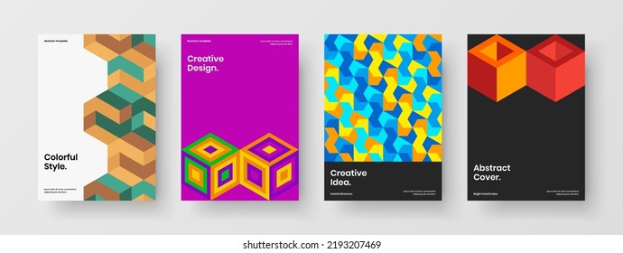 Isolated mosaic pattern magazine cover template collection. Vivid company brochure A4 vector design layout composition.